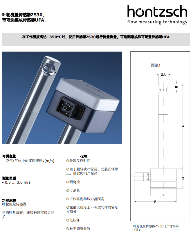 Hontzsch虹啟葉輪流量傳感器ZS30參數